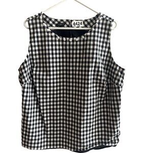 Talbots Tank Top Shirt 16W Plus Black White Check Gingham Floral Beaded Womens